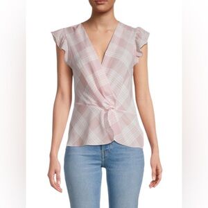 Laundry by Shelli Segal Sleeveless Pink Plaid Faux Wrap Knot-Front Top Size S